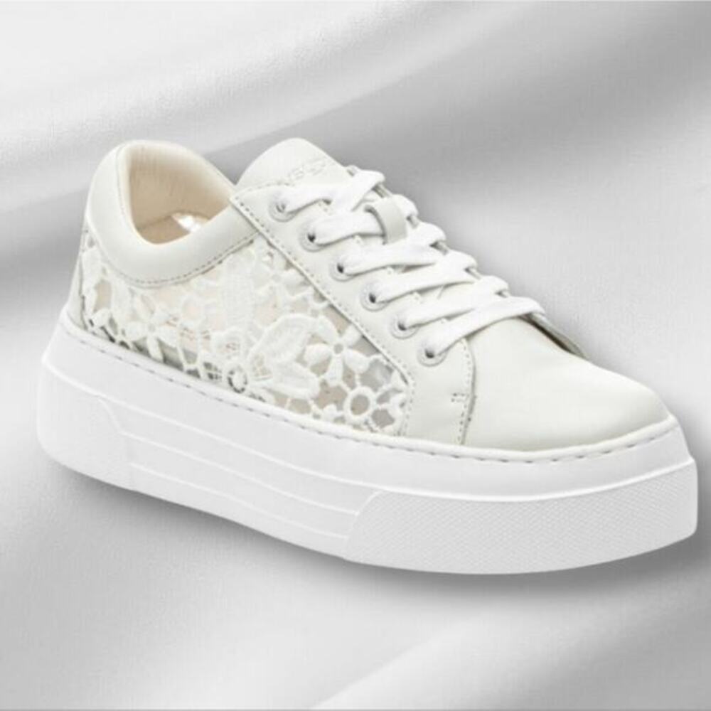 J Slides NYC‎ White Leather Lace Platform Sneakers Fashion Comfort Casual 10 New